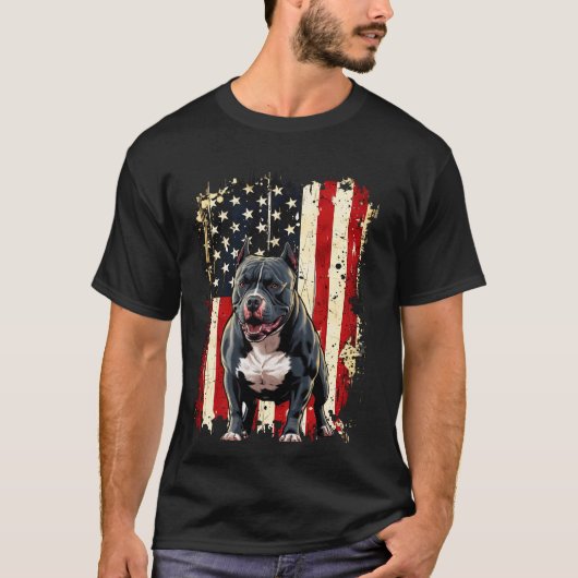 アメリカ国旗犬 ピットブル Tシャツ (正面)