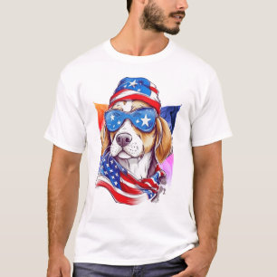 アメリカ国旗犬 4日7月 Tシャツ
