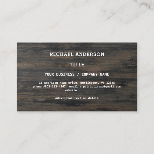 アメリカ国旗素朴の愛国心 名刺 (裏面)