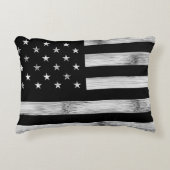 アメリカ国旗素朴ウッド白黒愛国的アメリカ アクセントクッション (正面)