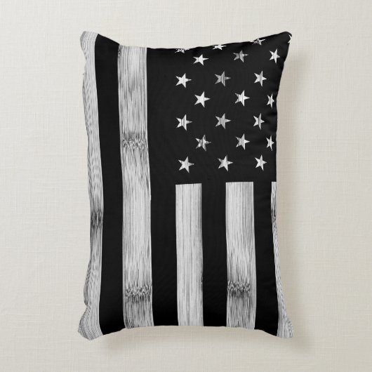 アメリカ国旗素朴ウッド白黒愛国的アメリカ アクセントクッション (正面(垂直))