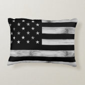 アメリカ国旗素朴ウッド白黒愛国的アメリカ アクセントクッション (裏面)