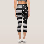 アメリカ国旗素朴ウッド白黒愛国的アメリカ カプリレギンス (裏面)