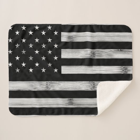 アメリカ国旗素朴ウッド白黒愛国的アメリカ シェルパブランケット (正面(横))