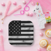 アメリカ国旗素朴ウッド白黒愛国的アメリカ ペーパープレート (パーティー)