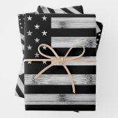 アメリカ国旗素朴ウッド白黒愛国的アメリカ ラッピングペーパーシート (インサイチュ)