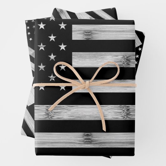 アメリカ国旗素朴ウッド白黒愛国的アメリカ ラッピングペーパーシート (インサイチュ)