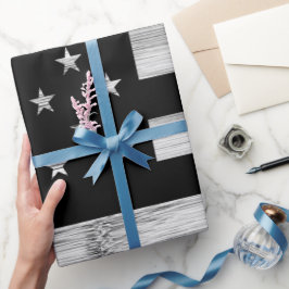 アメリカ国旗素朴ウッド白黒愛国的アメリカ ラッピングペーパー