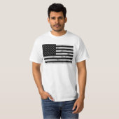 アメリカ国旗素朴ウッド白黒愛国的アメリカ Tシャツ (正面フル)