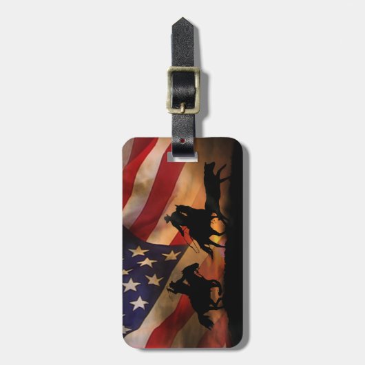 アメリカ国旗素朴チームのローピングカウボーイズ ラゲッジタグ (正面縦)