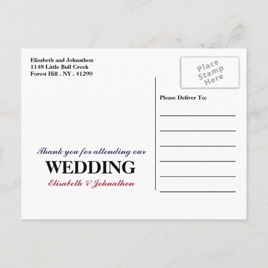 アメリカ国旗結婚の感謝 案内ポストカード (裏面)