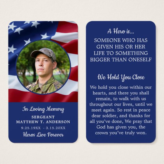 アメリカ国旗落ちたメモリアル兵祈りの言葉カード (正面&裏面)