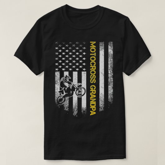 アメリカ国旗誇りモトクロスダートバイクおじいさんSi Tシャツ (デザイン正面)