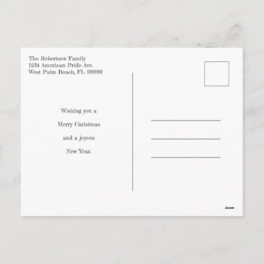 アメリカ国旗賛美無料クリスマス シーズンポストカード (裏面)