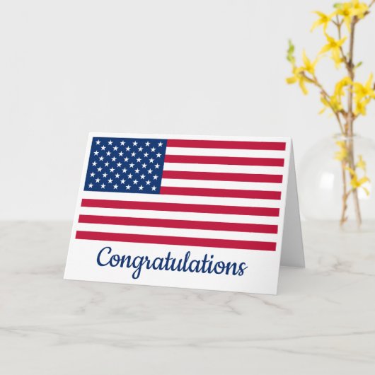 アメリカ国旗軍隊愛国的おめでとう カード (黄色い花)