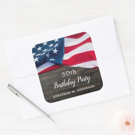 アメリカ国旗軍隊誕生日党愛国心 スクエアシール (封筒)