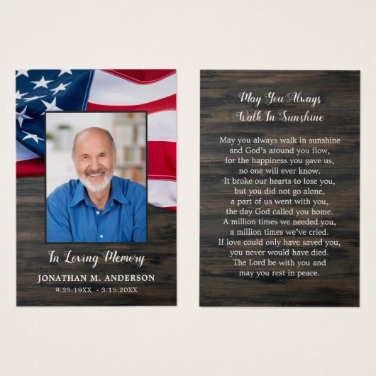 アメリカ国旗退役軍人メモリアル葬儀祈りの言葉カード (正面&裏面)