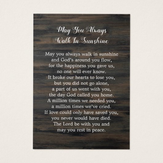 アメリカ国旗退役軍人メモリアル葬儀祈りの言葉カード (裏面)