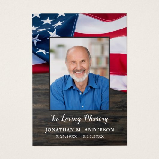 アメリカ国旗退役軍人メモリアル葬儀祈りの言葉カード (正面)