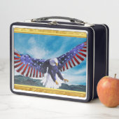 アメリカ国旗飛んでいるのイーグルが空の金ゴールド箔 メタルランチボックス (インサイチュ)