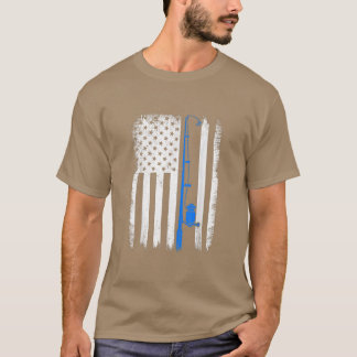 アメリカ国旗魚釣りロッド魚釣り恋人メンズ Tシャツ