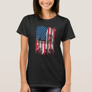 アメリカ国旗魚釣りヴィンテージ魚釣りアメリカ兵 Tシャツ