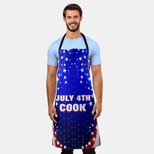 アメリカ国旗2の星とストライプカスタム文字 エプロン (着用した状態)