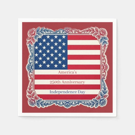 アメリカ国旗250周年記念独立記念日 スタンダードカクテルナプキン (正面)