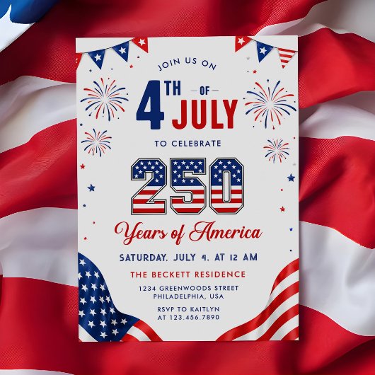 アメリカ国旗250周年7月4日パーティー 招待状