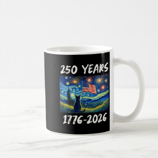 アメリカ国旗250周年 1776-2026 猫の星空夜 コーヒーマグカップ (右)