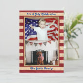 アメリカ国旗2 家族写真 7月4日 お祝い 招待状 (スタンド正面)