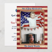 アメリカ国旗2 家族写真 7月4日 お祝い 招待状 (正面/裏面)