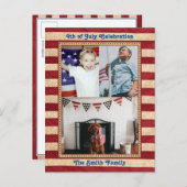 アメリカ国旗3家族の写真7月4日祝 インビテーションポストカード (正面/裏面)