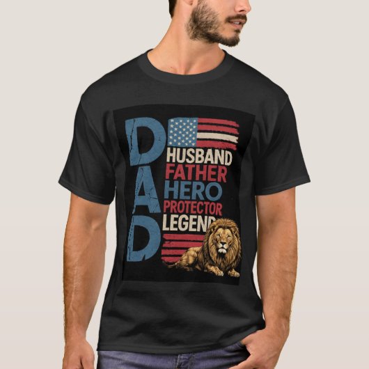 アメリカ国旗 お父さん ライオン 愛国者 Tシャツ (正面)