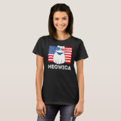アメリカ国旗 かわいい猫 7月4日 男女兼用デザイン Tシャツ (正面フル)