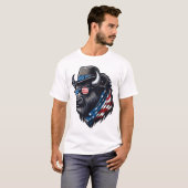 アメリカ国旗 アメリカンバイソン 7月4日 少年 男性 Tシャツ (正面フル)