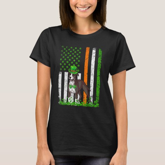 アメリカ国旗 アメリカン・ピット・ブル・テリア 面白い犬 Tシャツ (正面)