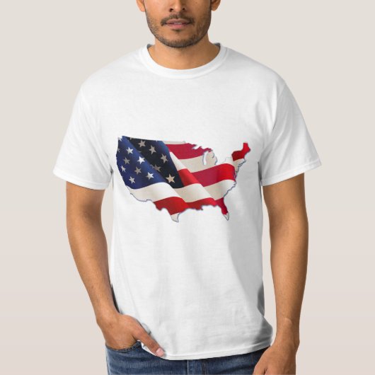 アメリカ国旗、アメリカ地図、7月4日 Tシャツ (正面)