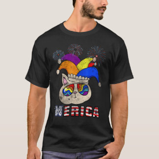 アメリカ国旗 アメリカ独立記念日 にゃんこ最高のおじいちゃん Tシャツ