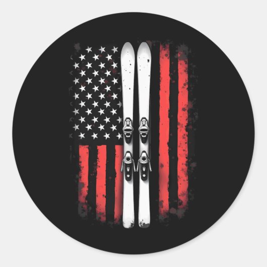 アメリカ国旗 アルペンスキー スキーヤー ラウンドシール (正面)