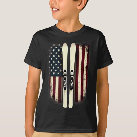アメリカ国旗 アルペンスキー スキーヤー _4 Tシャツ (正面)