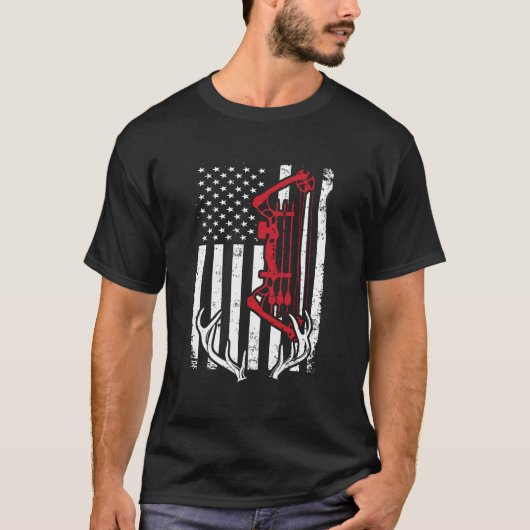 アメリカ国旗 アーチェリー ハンティング 弓道 狩猟 Tシャツ (正面)