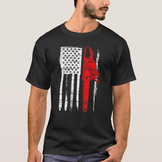 アメリカ国旗 アーボリスト チェーンソー 木こり 林業 Tシャツ (正面)
