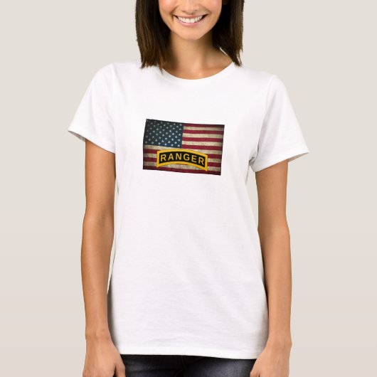 アメリカ国旗 - アーミーレンジャー学校 Tシャツ (正面)