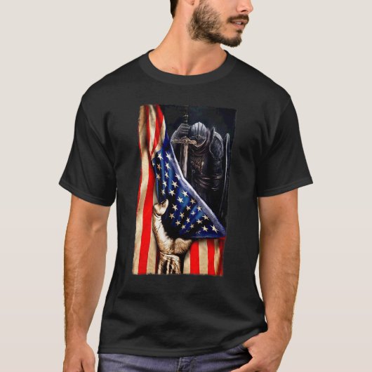 アメリカ国旗 イエス キリストの戦士の神 Tシャツ (正面)