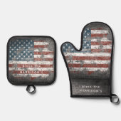 アメリカ国旗 オリジナルペイント 愛国者 鍋つかみ&鍋敷きセット (正面)