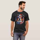 アメリカ国旗 オーストラリアン・シェパード 犬 サングラス Tシャツ (正面フル)