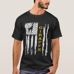 アメリカ国旗 キリンのシルエット アメリカ動物 Tシャツ