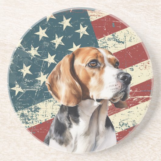 アメリカ国旗 グランジ ビーグルハウンド 犬 コースター (正面)
