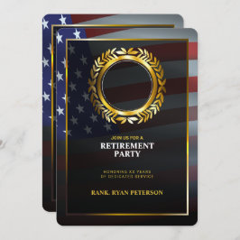 アメリカ国旗 | ゴールドの月桂樹の葉 | 豪華な退職祝い 招待状